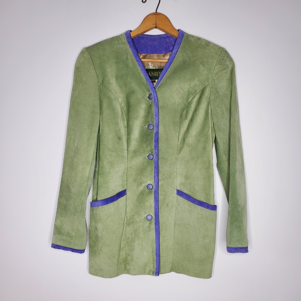 Vintage Danier 90's green and purple suede leather jacket XS